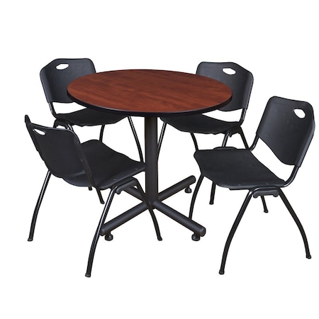 Kobe Kobe Round Table & Chair Set, Wood, Metal, Plastic Top, Cherry TKB42RNDCH47BK